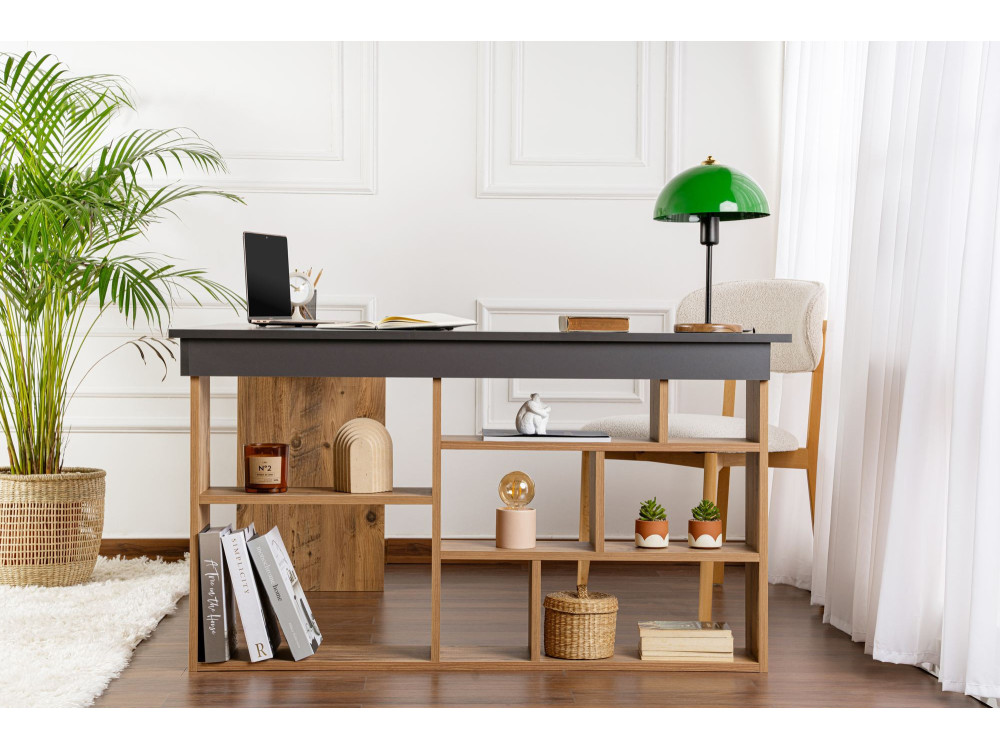 Drewniane biurko gabinetowe "Vesper" - 130 x 120 x 72 cm - AntracytSosna Atlantycka