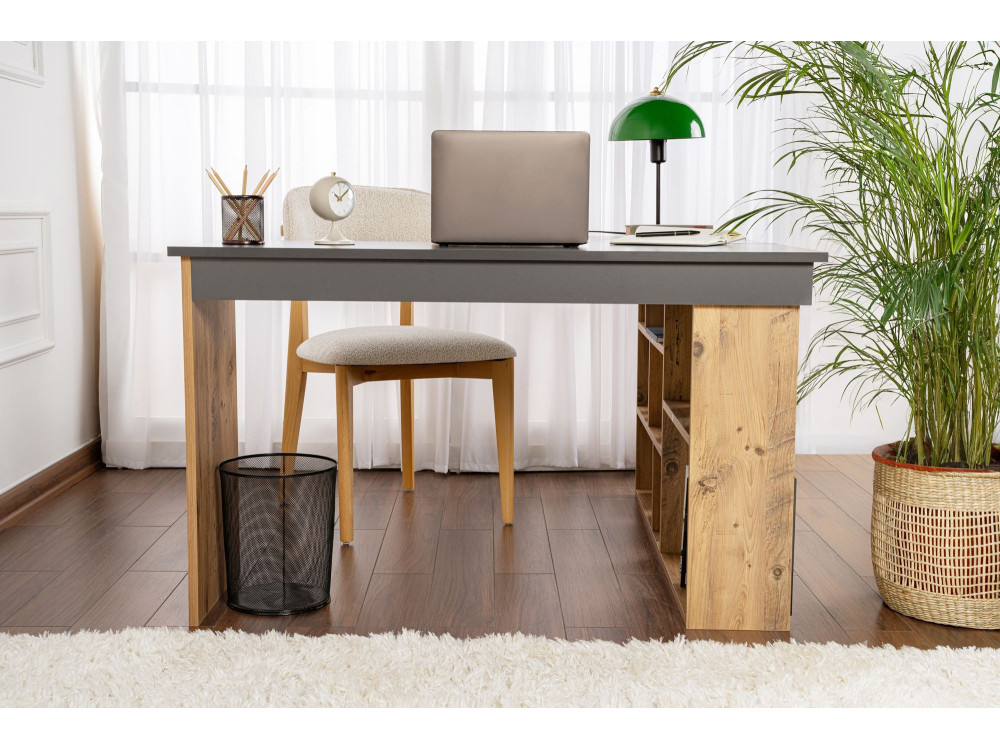 Drewniane biurko gabinetowe "Vesper" - 130 x 120 x 72 cm - AntracytSosna Atlantycka