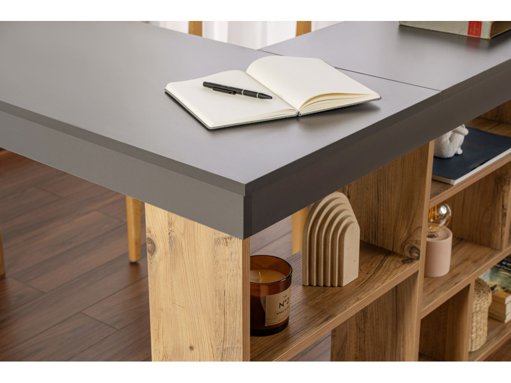 Drewniane biurko gabinetowe "Vesper" - 130 x 120 x 72 cm - AntracytSosna Atlantycka
