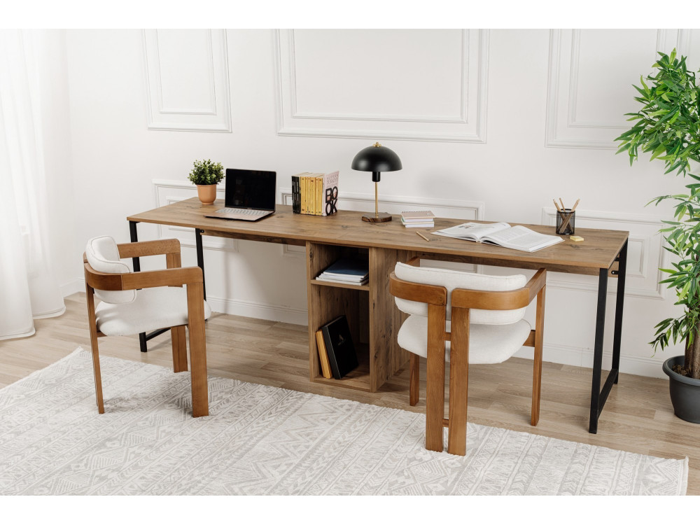 Podwójne biurko do gabinetu - 240 x 60 x 74 cm - sosna atlantycka czarna