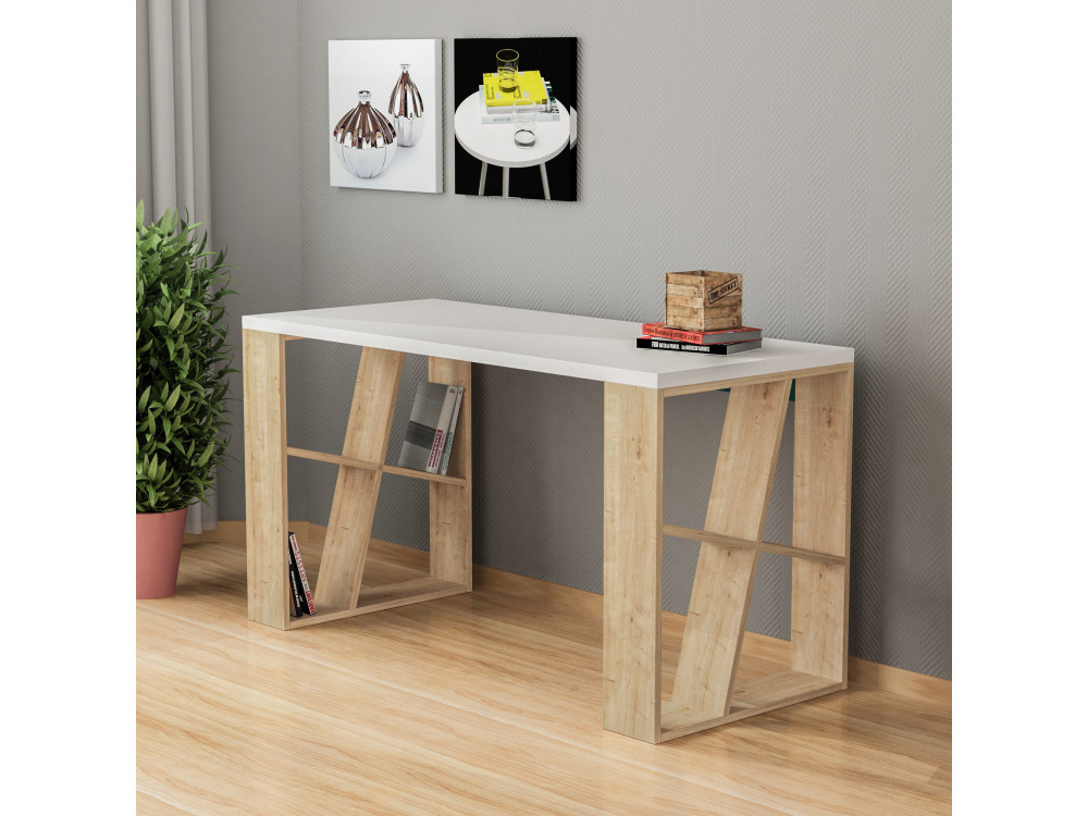 Biurko drewniane "Honey" - 140 x 60 x 75 cm - Biały dąb