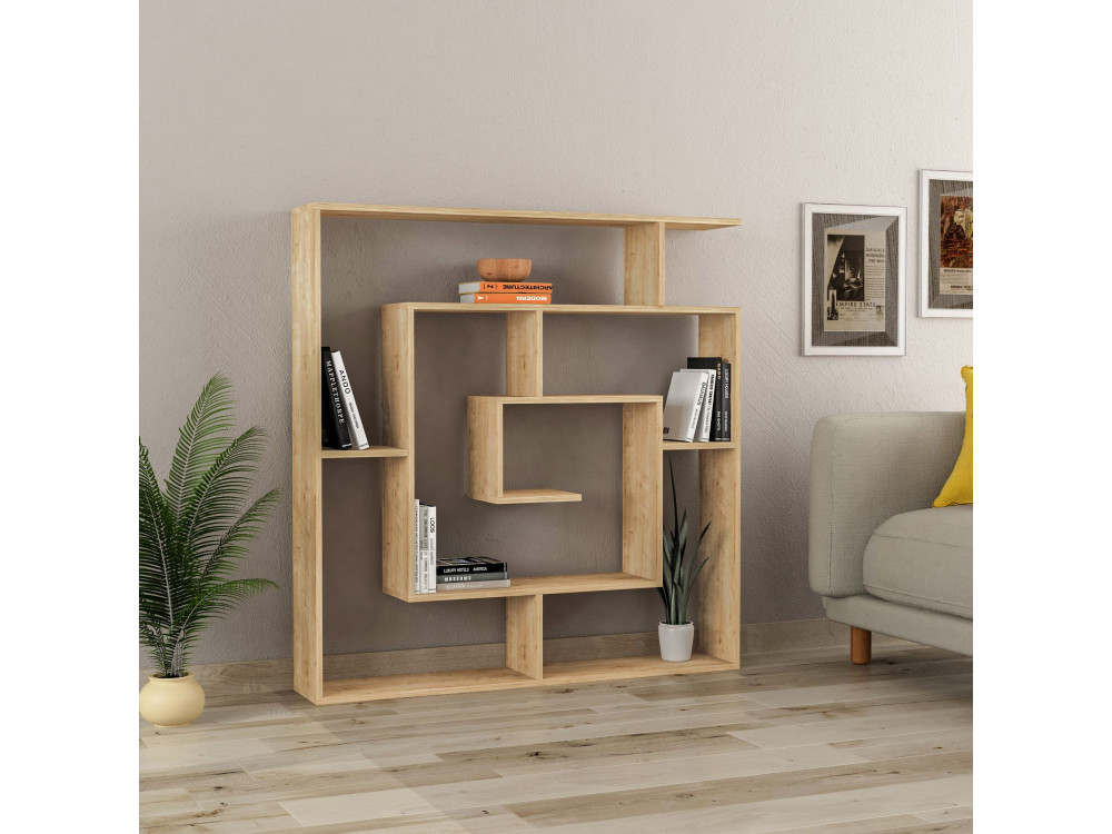 Drewniany regał "Labirent" - 125 x 22 x 129 cm - Beżowy