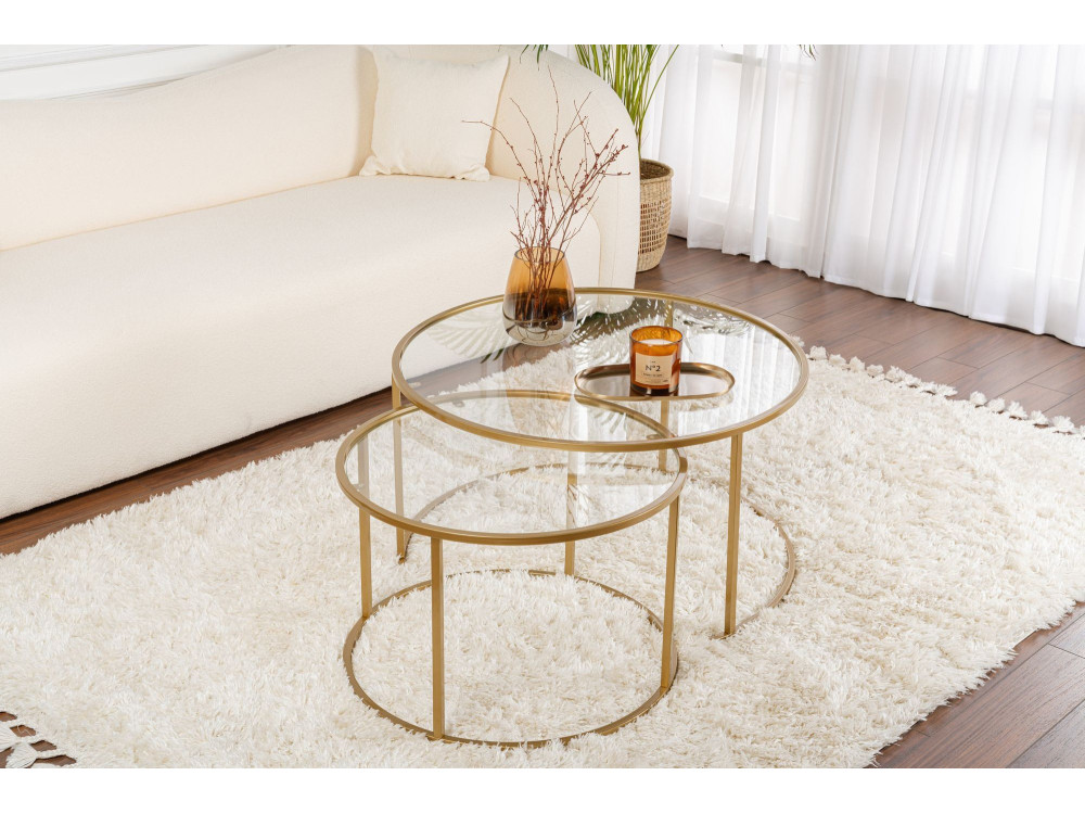 Zestaw 2 metalowych stolików kawowych "Aurum" - 80 x 80 x 43 cm - Przezroczyste złoto