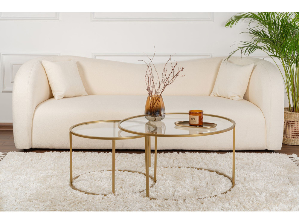 Zestaw 2 metalowych stolików kawowych "Aurum" - 80 x 80 x 43 cm - Przezroczyste złoto
