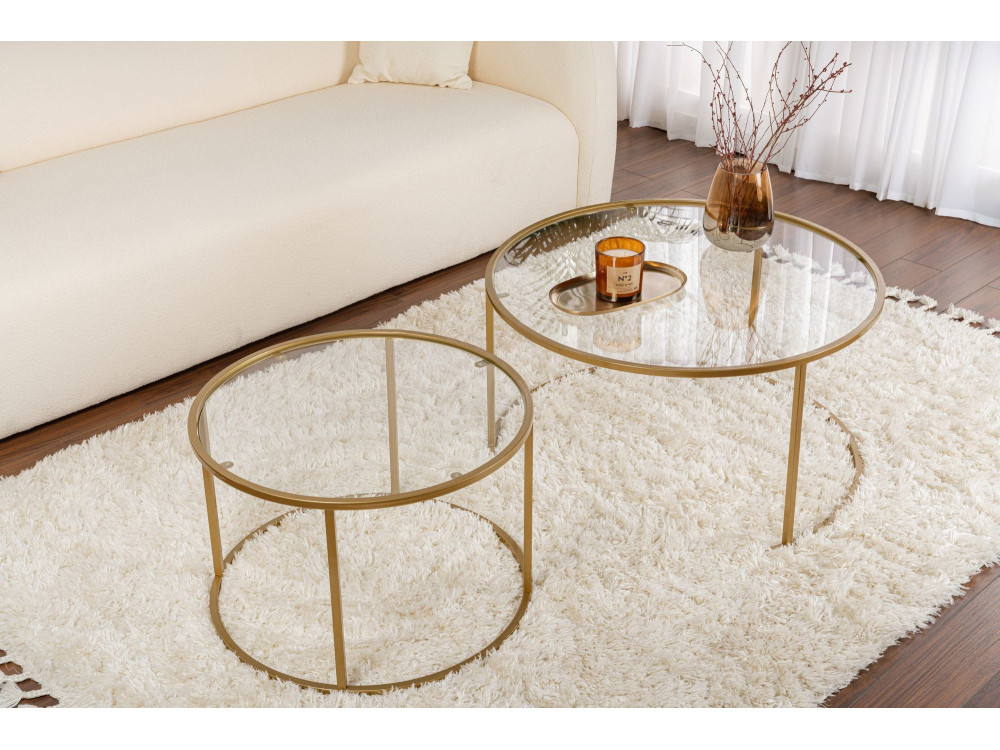 Zestaw 2 metalowych stolików kawowych "Aurum" - 80 x 80 x 43 cm - Przezroczyste złoto