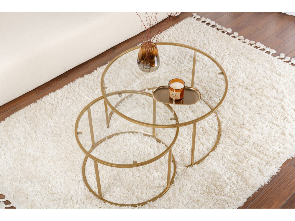Zestaw 2 metalowych stolików kawowych "Aurum" - 80 x 80 x 43 cm - Przezroczyste złoto