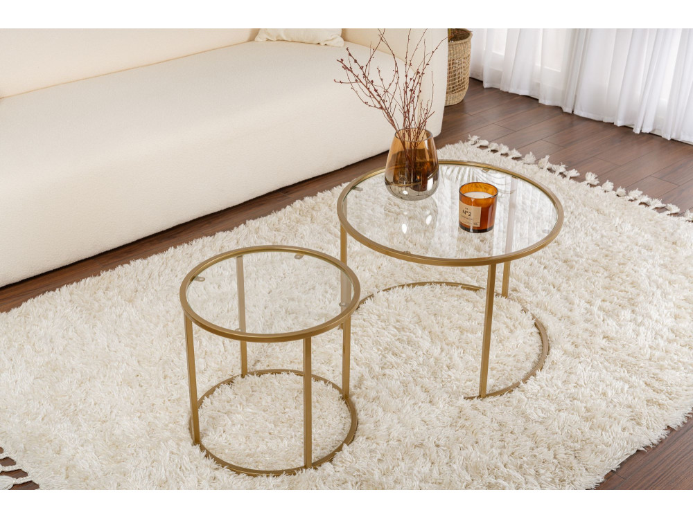 Zestaw 2 metalowych stolików kawowych "Aurum" - 60 x 60 x 43 cm - Przezroczyste złoto