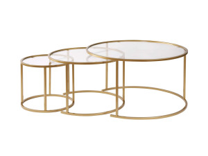 Zestaw 3 metalowych stolików kawowych "Aurum" - 80 x 80 x 43 cm - Przezroczyste złoto