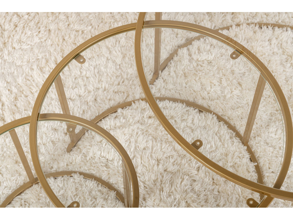 Zestaw 3 metalowych stolików kawowych "Aurum" - 80 x 80 x 43 cm - Przezroczyste złoto