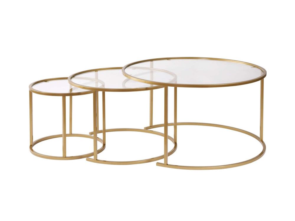 Zestaw 3 metalowych stolików kawowych "Aurum" - 80 x 80 x 43 cm - Przezroczyste złoto