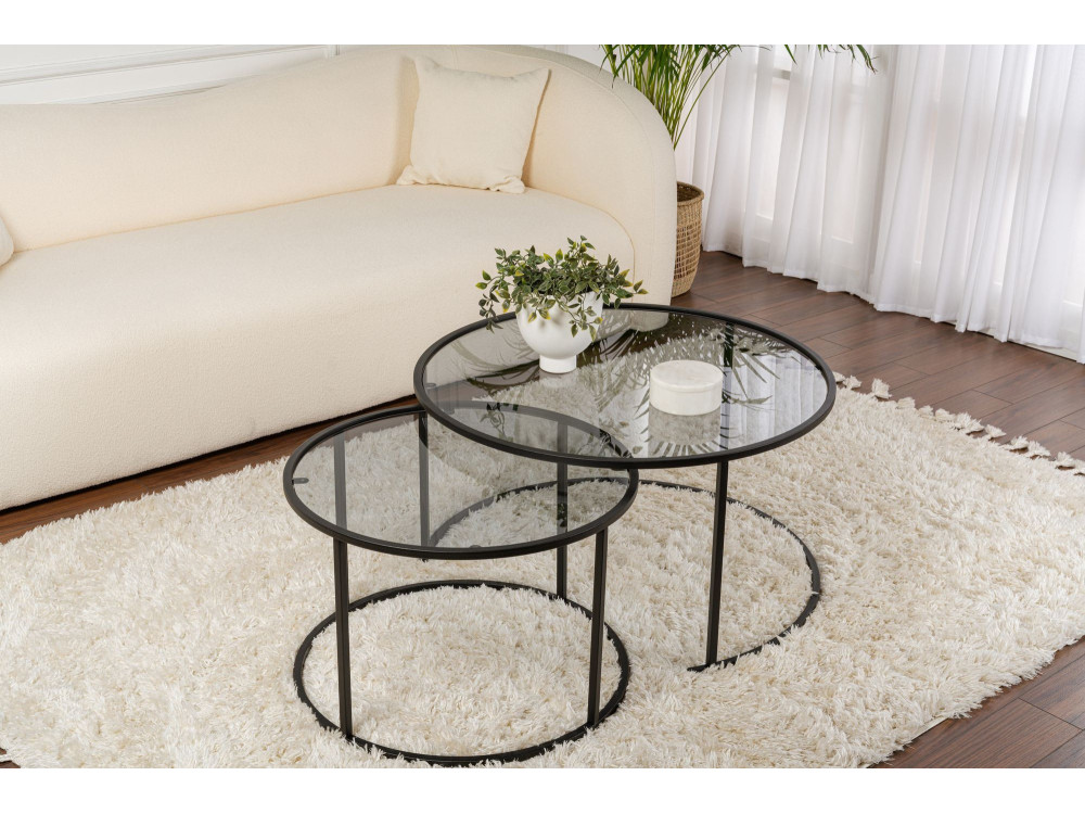 Zestaw 2 metalowych stolików kawowych "Aurum" - 80 x 80 x 43 cm - Czarnoszary