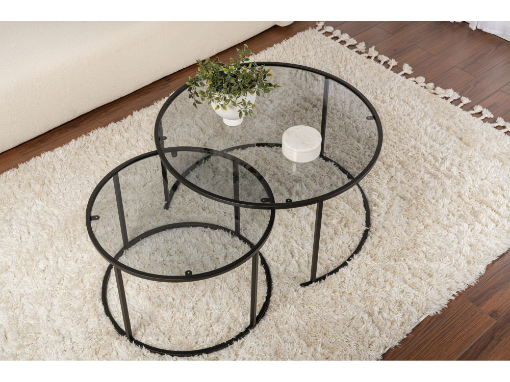 Zestaw 2 metalowych stolików kawowych "Aurum" - 80 x 80 x 43 cm - Czarnoszary