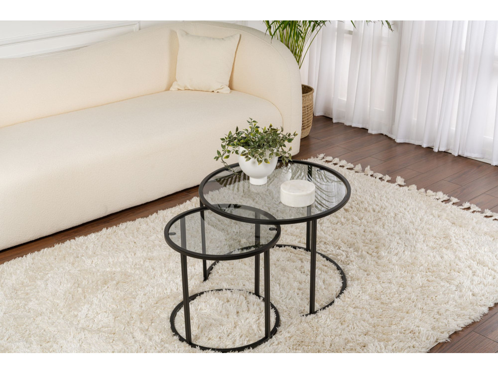 Zestaw 2 metalowych stolików kawowych "Aurum" - 60 x 60 x 43 cm - Czarnoszary