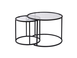 Zestaw 2 metalowych stolików kawowych "Aurum" - 60 x 60 x 43 cm - Czarny przezroczysty