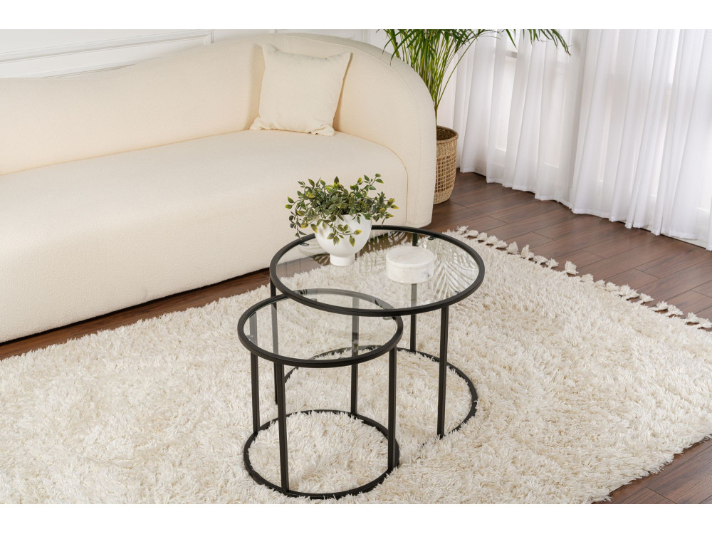 Zestaw 2 metalowych stolików kawowych "Aurum" - 60 x 60 x 43 cm - Czarny przezroczysty