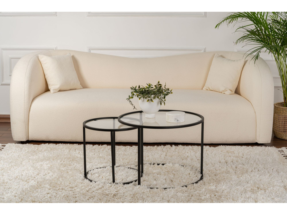 Zestaw 2 metalowych stolików kawowych "Aurum" - 60 x 60 x 43 cm - Czarny przezroczysty