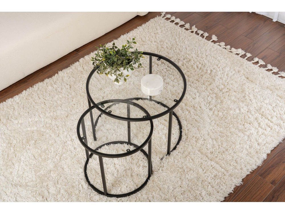Zestaw 2 metalowych stolików kawowych "Aurum" - 60 x 60 x 43 cm - Czarny przezroczysty