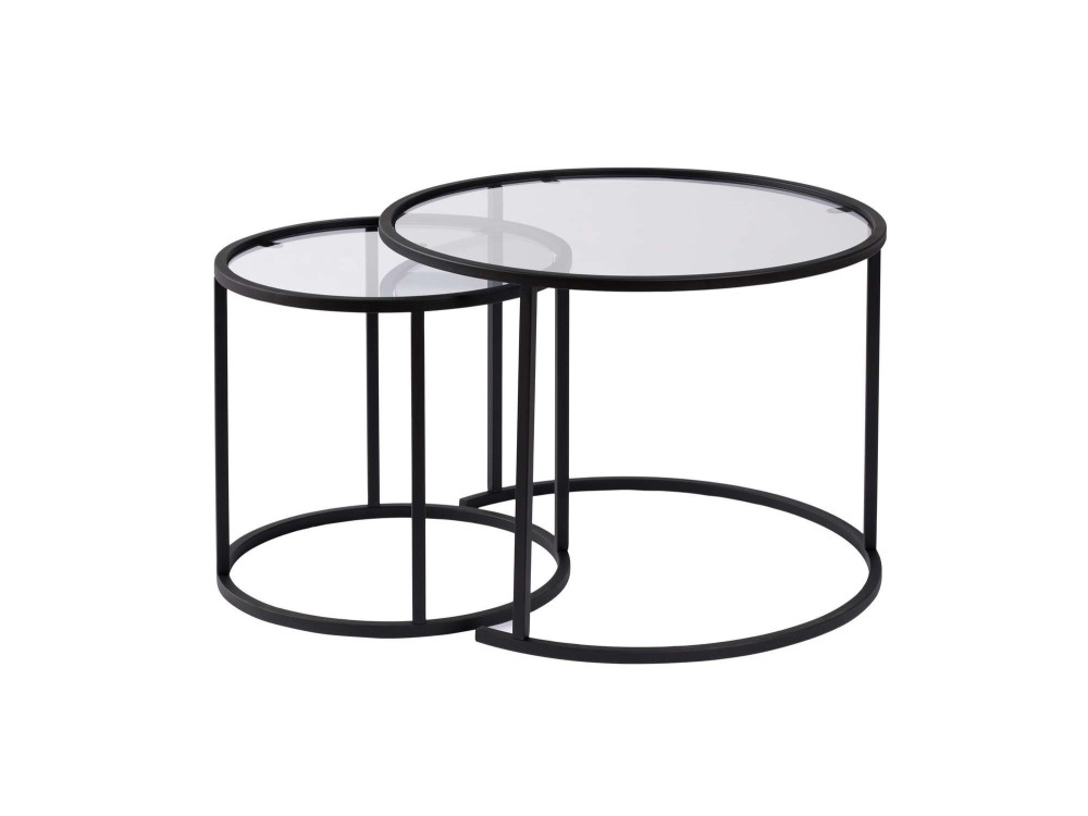 Zestaw 2 metalowych stolików kawowych "Aurum" - 60 x 60 x 43 cm - Czarny przezroczysty