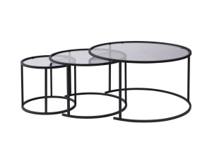 Zestaw 3 metalowych stolików kawowych "Aurum" - 80 x 80 x 43 cm - Czarno-szary