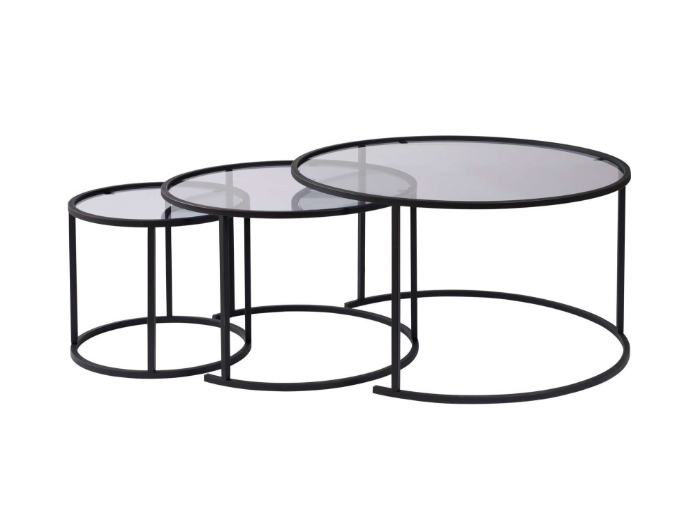 Zestaw 3 metalowych stolików kawowych "Aurum" - 80 x 80 x 43 cm - Czarno-szary