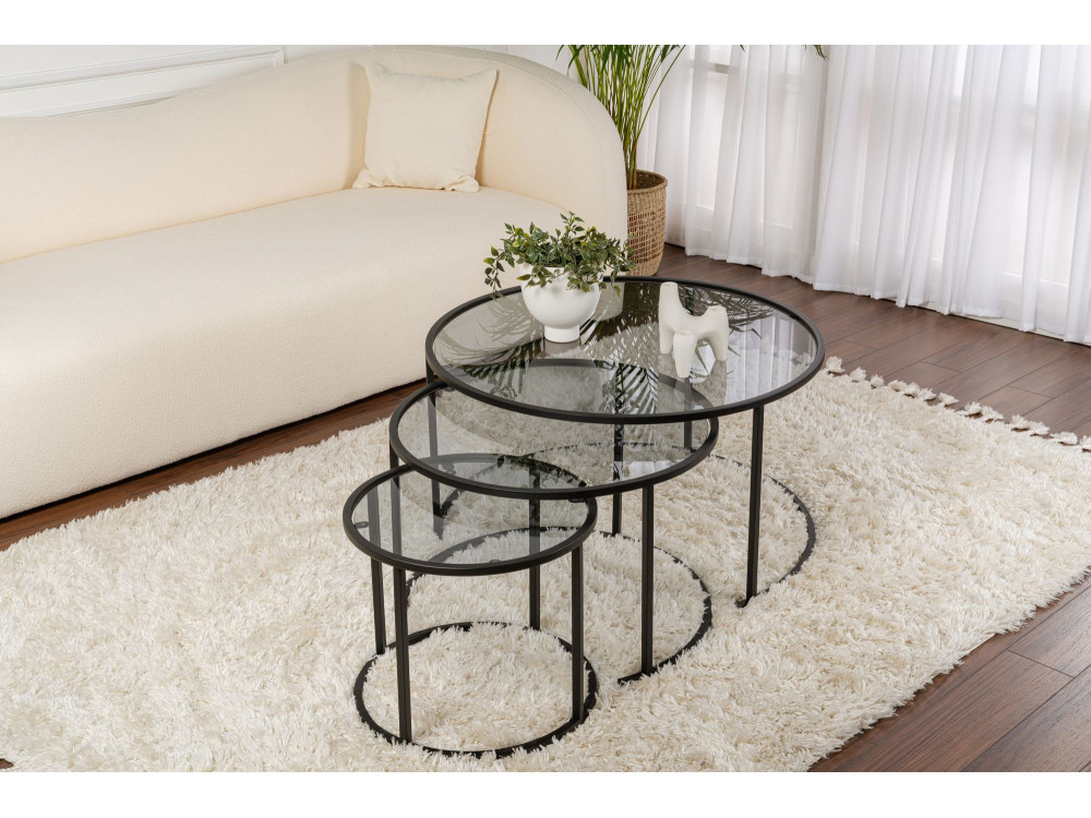 Zestaw 3 metalowych stolików kawowych "Aurum" - 80 x 80 x 43 cm - Czarno-szary