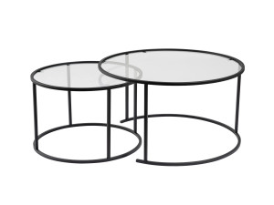 Zestaw 2 metalowych stolików kawowych "Aurum" - 80 x 80 x 43 cm - Czarny przezroczysty