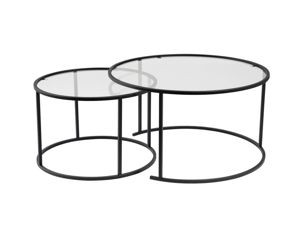 Zestaw 2 metalowych stolików kawowych "Aurum" - 80 x 80 x 43 cm - Czarny przezroczysty