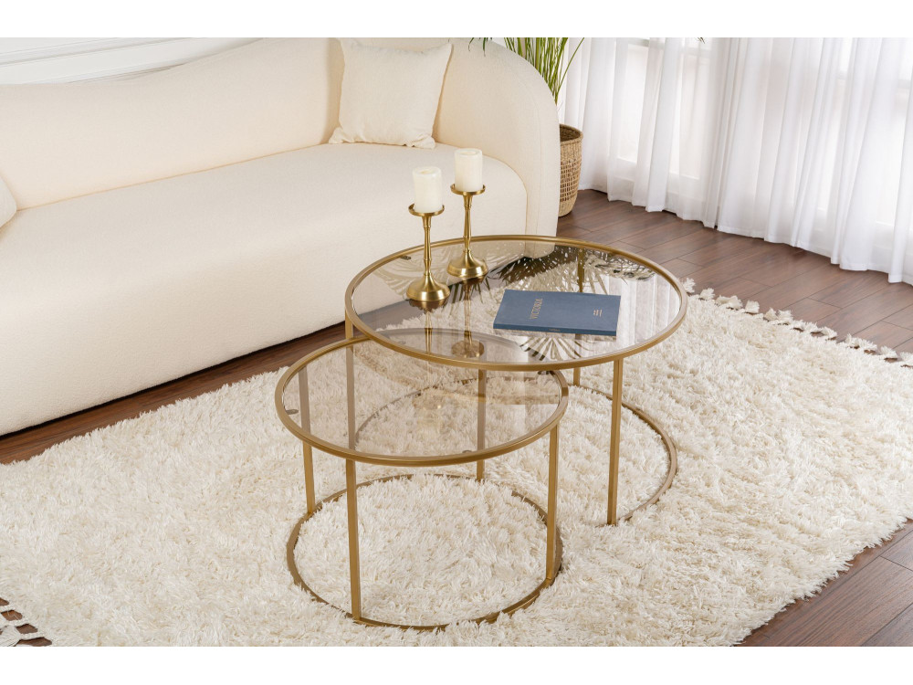 Zestaw 2 metalowych stolików kawowych "Aurum" - 80 x 80 x 43 cm - Złoty brąz