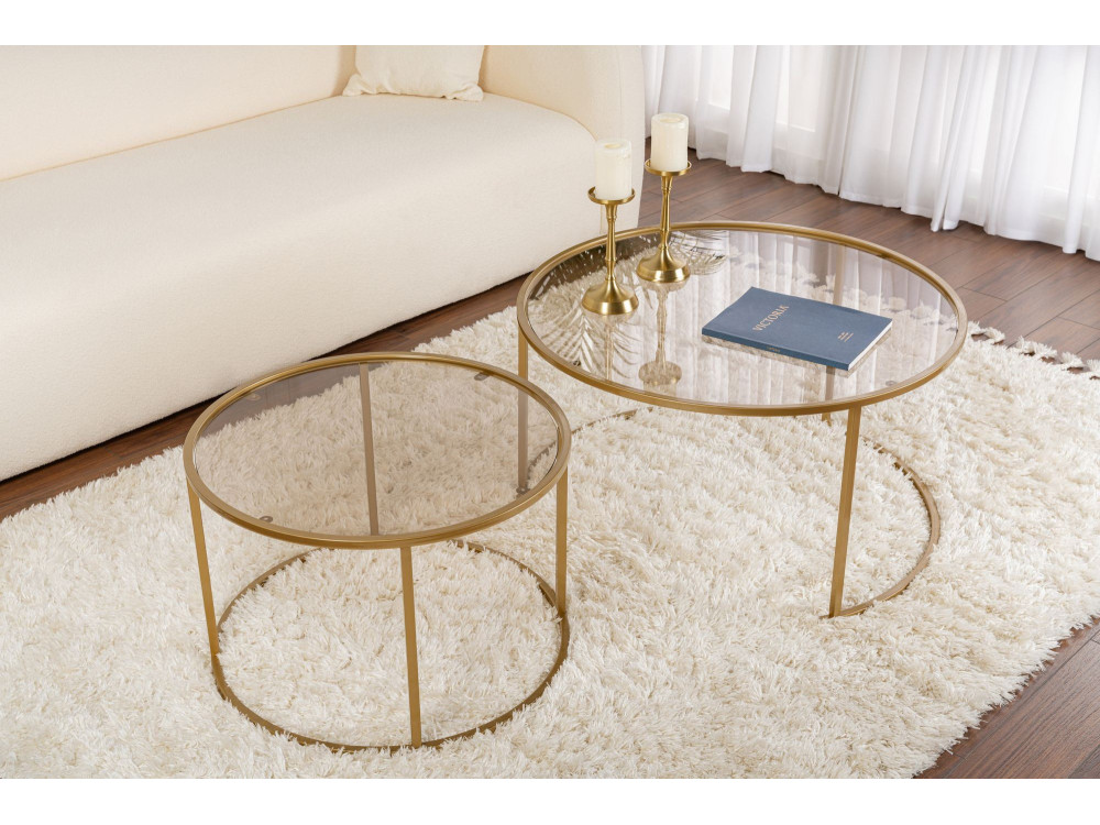 Zestaw 2 metalowych stolików kawowych "Aurum" - 80 x 80 x 43 cm - Złoty brąz