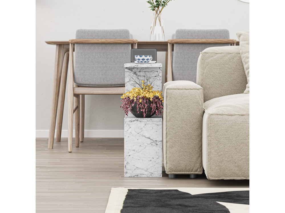 Drewniany stolik boczny "Homemania" - 60 x 20 x 60 cm - Marmurkowa biel