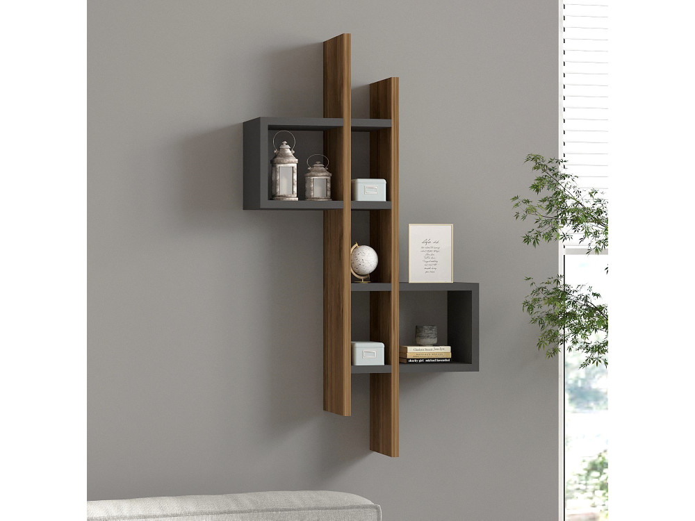 Drewniana półka ścienna "Emse" - 53 x 19 x 108 cm - Dąb, Antracyt