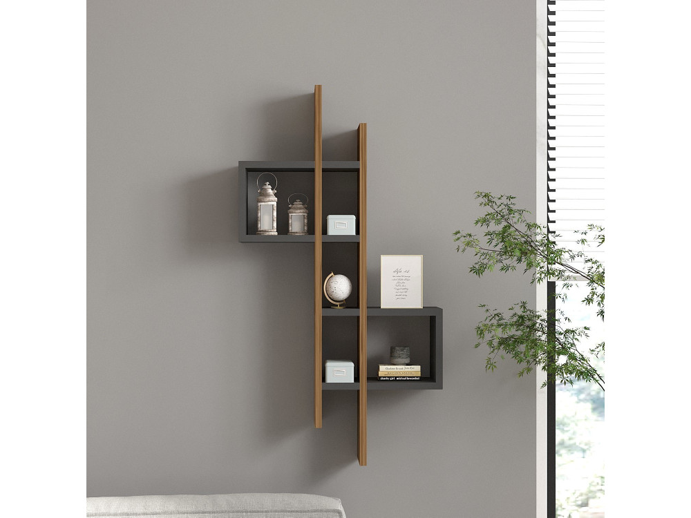 Drewniana półka ścienna "Emse" - 53 x 19 x 108 cm - Dąb, Antracyt