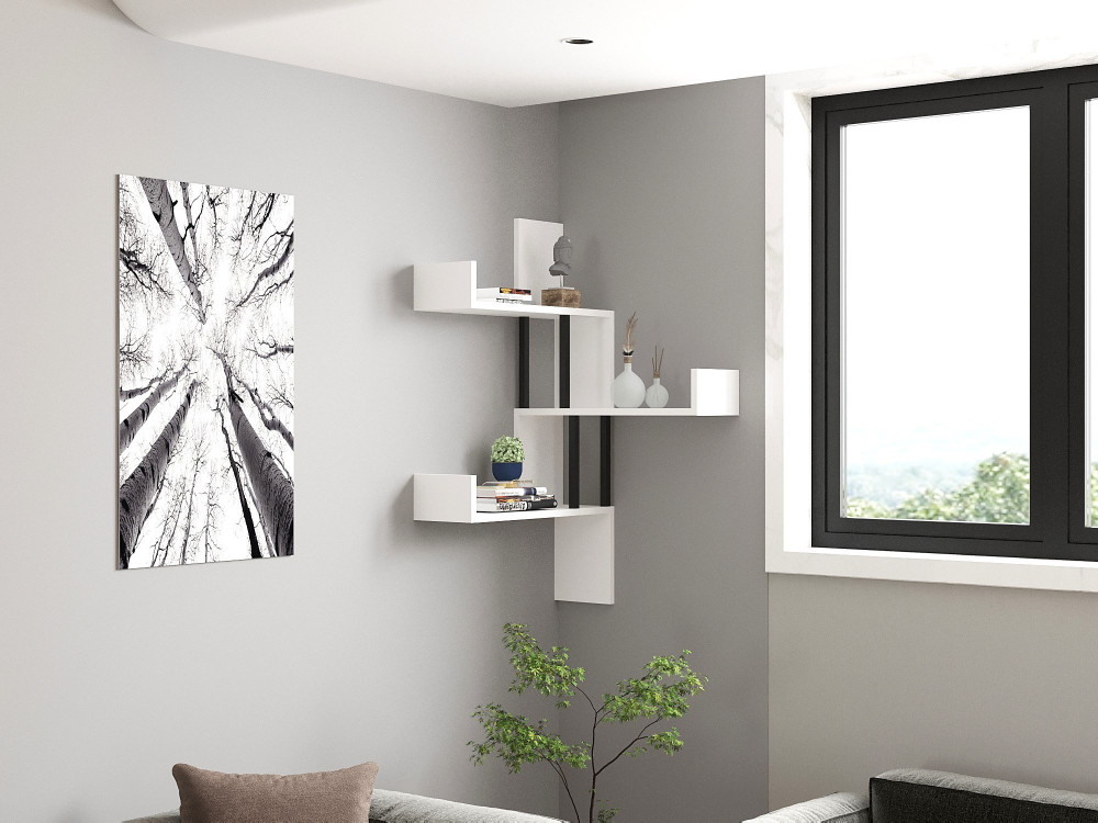 Drewniana półka ścienna "Bombe" - 60 x 20 x 105 cm - Biały
