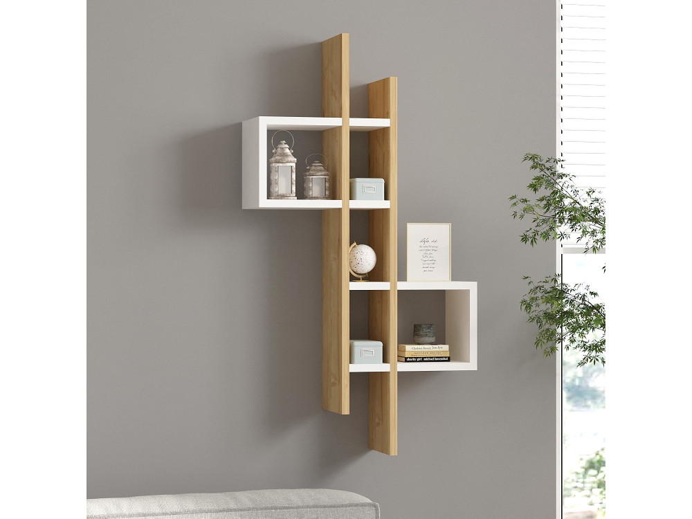 Drewniana półka ścienna "Emse" - 53 x 19 x 108 cm - Dąb szafirowo-biały