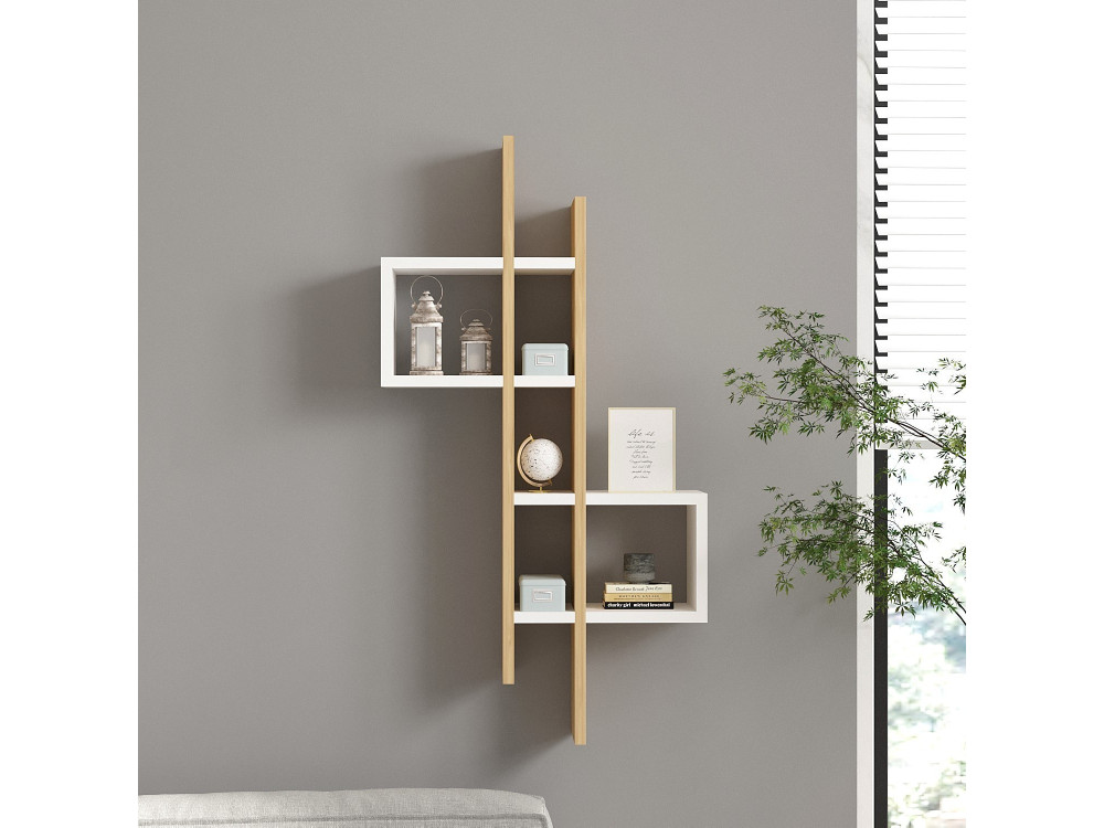Drewniana półka ścienna "Emse" - 53 x 19 x 108 cm - Dąb szafirowo-biały