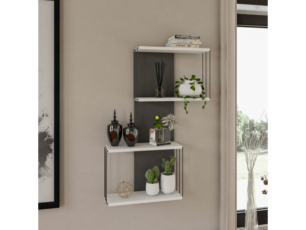 Drewniana półka ścienna "Destan" - 65 x 19 x 96 cm - Biały
