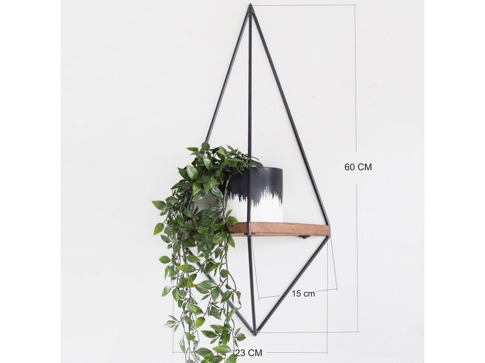Geometryczna drewniana półka ścienna "WR039" - 23 x 15 x 60 cm - Brązowy