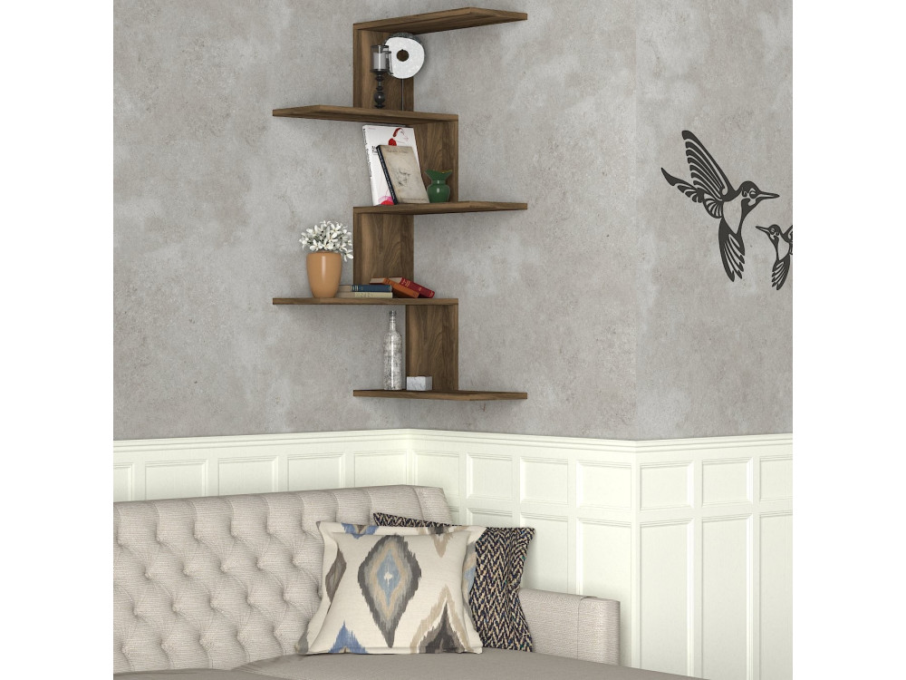 Drewniana narożna półka ścienna "Caniko" - 51 x 29 x 109 cm - Brązowy