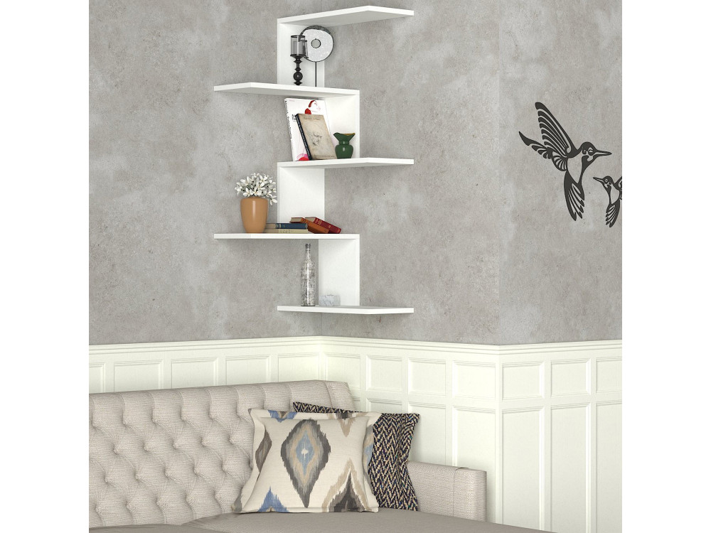 Drewniana narożna półka ścienna "Caniko" - 51 x 29 x 109 cm - Biały