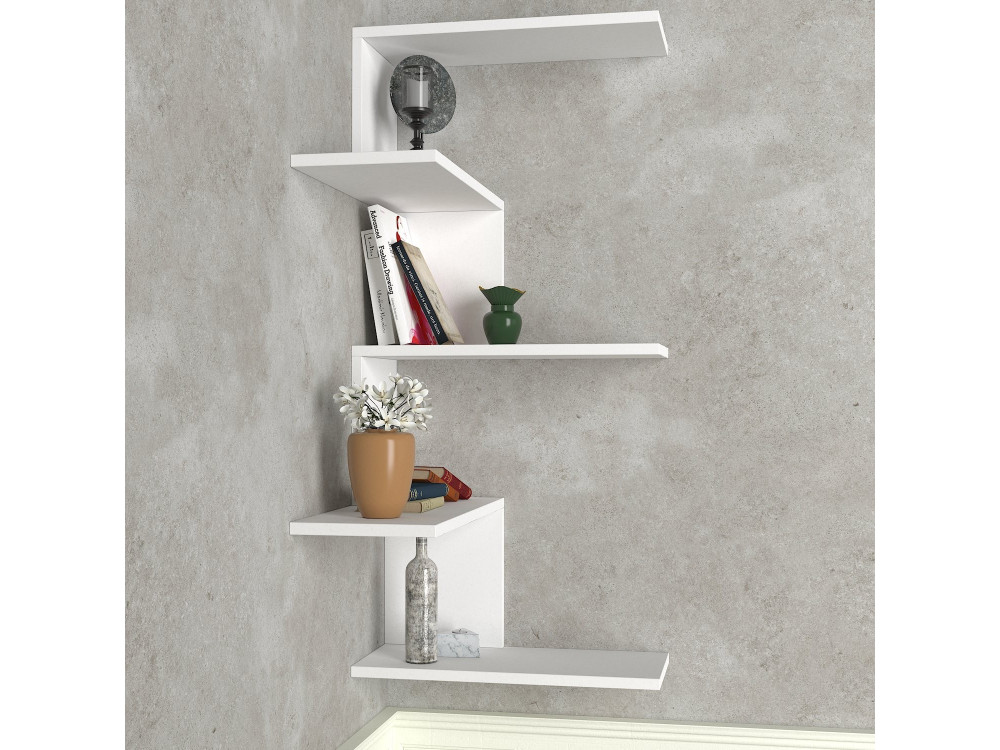Drewniana narożna półka ścienna "Caniko" - 51 x 29 x 109 cm - Biały