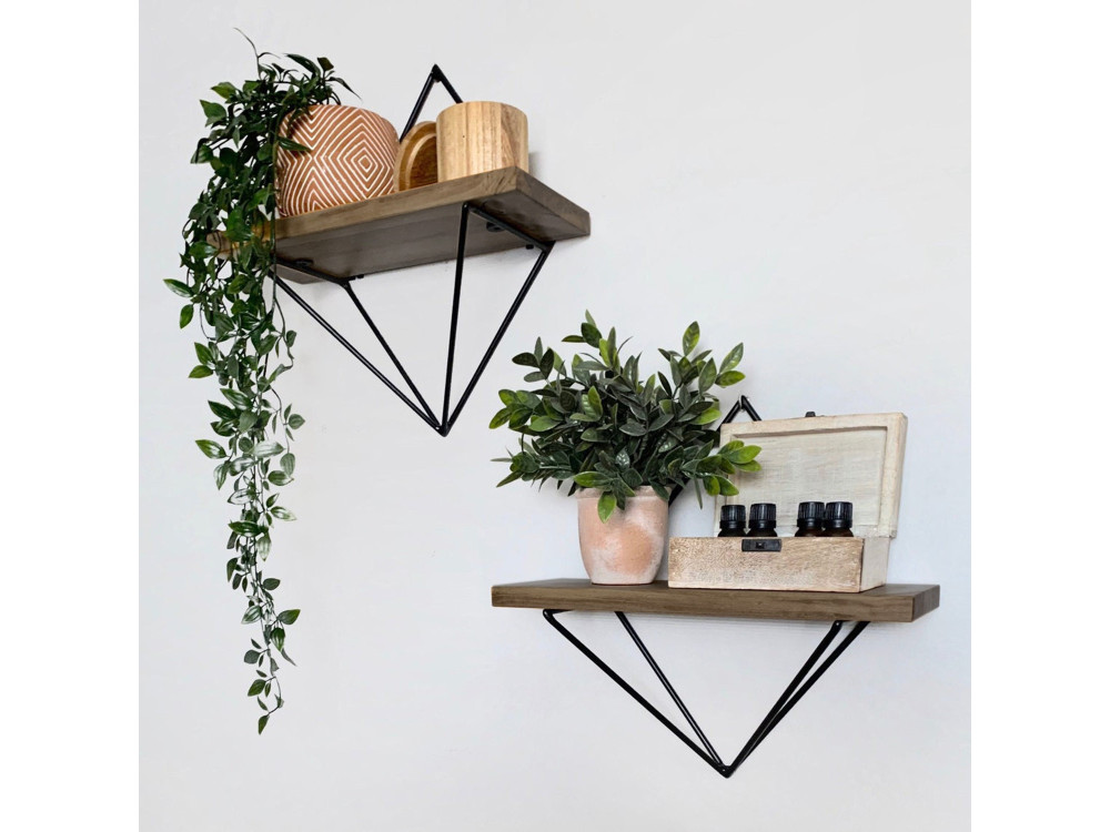 Drewniane półki ścienne "WR046" - 30 x 14 x 30 cm - Brązowe