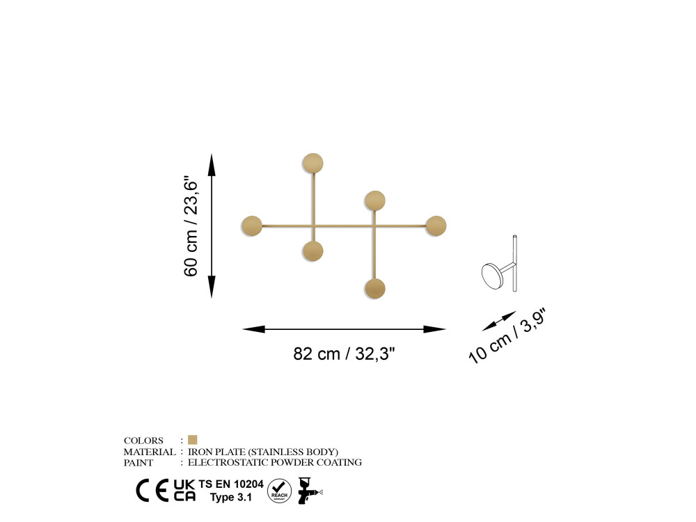 Metalowy haczyk ścienny "Dama" - 82 x 10 x 60 cm - Złoty