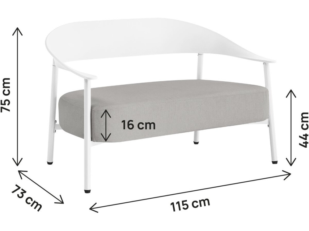 Sofa ogrodowa "Céora" z tworzywa sztucznego i metalu - 2-osobowa - Biała