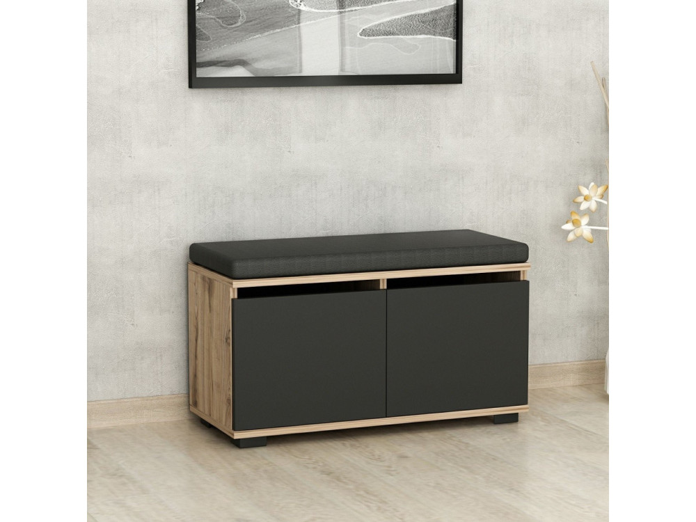 Drewniana szafka na buty "Drago" - 80 x 35 x 42 cm - Antracytowy szary