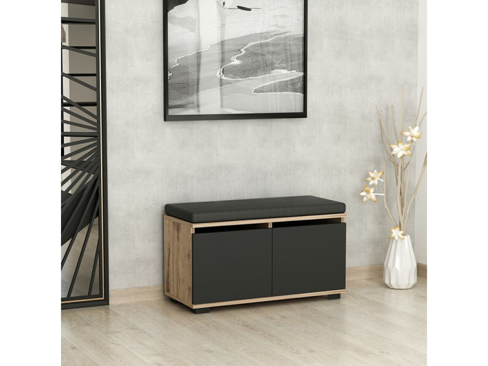 Drewniana szafka na buty "Drago" - 80 x 35 x 42 cm - Antracytowy szary
