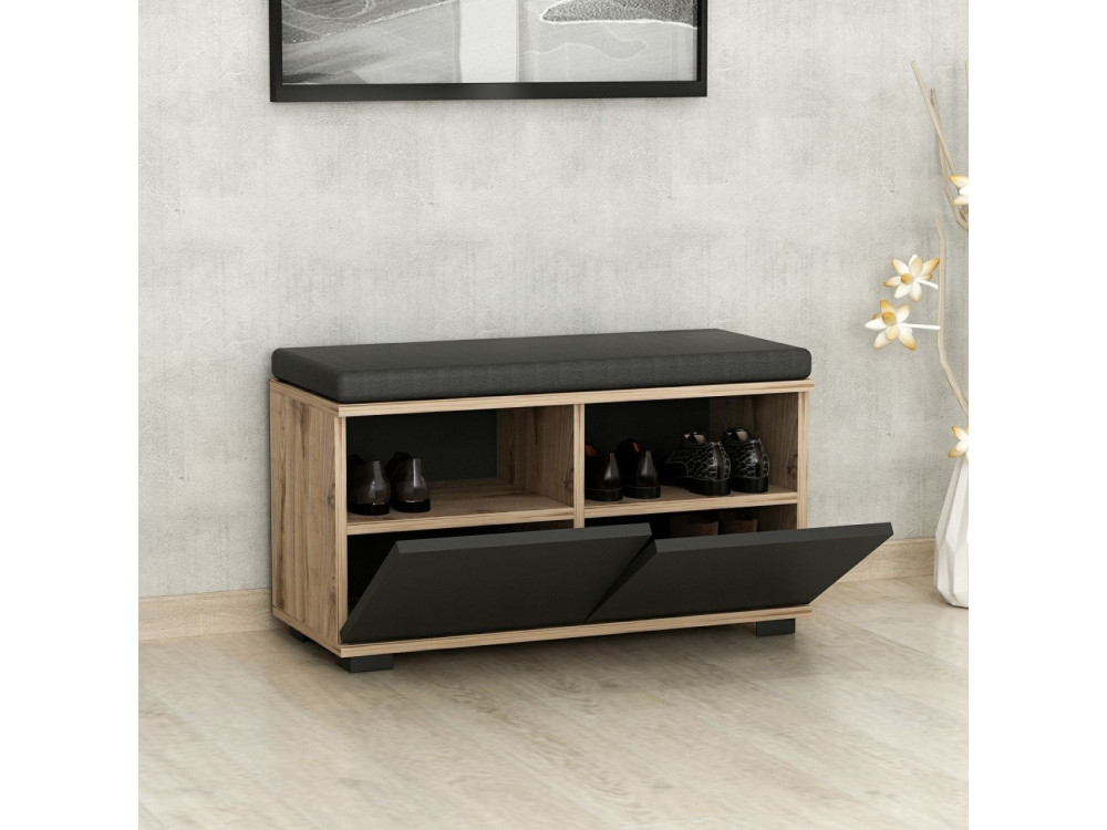 Drewniana szafka na buty "Drago" - 80 x 35 x 42 cm - Antracytowy szary