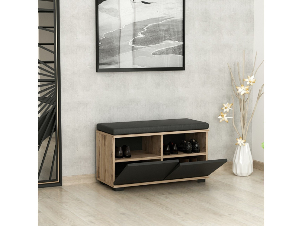 Drewniana szafka na buty "Drago" - 80 x 35 x 42 cm - Antracytowy szary