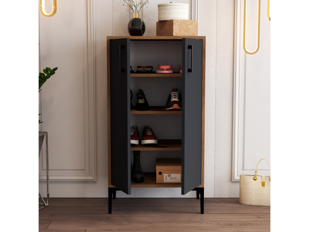 Drewniana szafka na buty "Prag" - 60 x 35 x 111 cm - Antracytowy szary