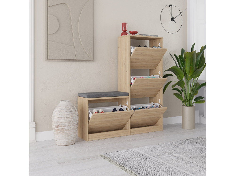 Drewniana szafka na buty "Dude" - 105 x 26 x 118 cm - Brązowy
