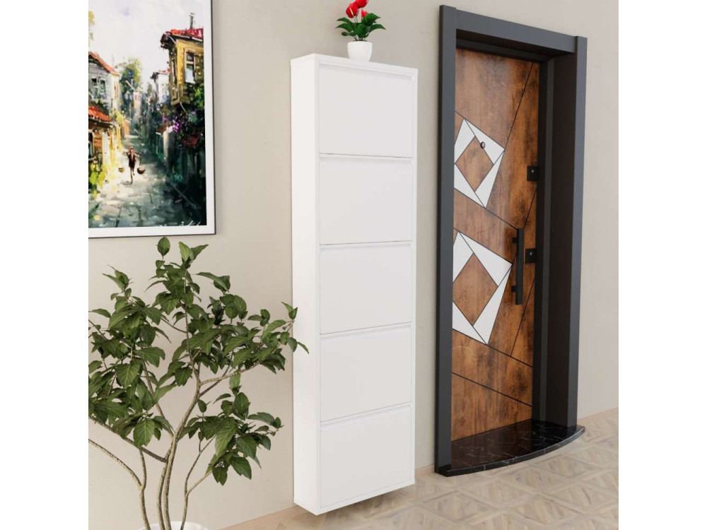 Metalowa szafka na buty "Ayse" - 50 x 15 x 169 cm - Biały